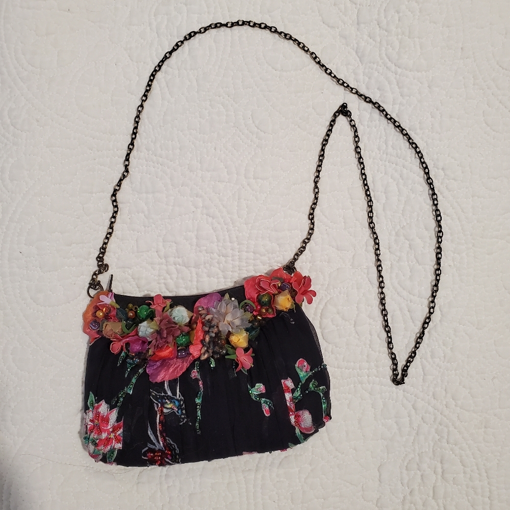 Mary Frances Beaded Floral Chainlink Strap Mini Bag
